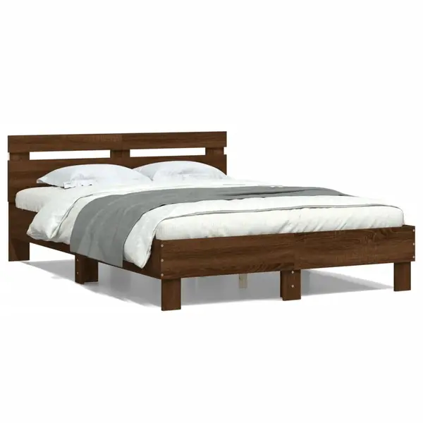 Gossi cadru de pat cu tablie si led, stejar maro, 120x190 cm