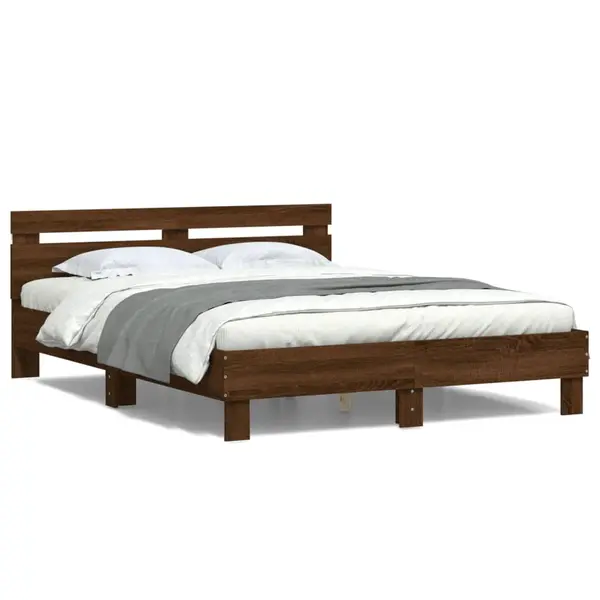 Gossi cadru de pat cu tablie si led, stejar maro, 140x200 cm