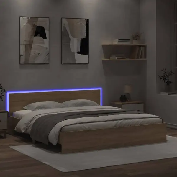 Gossi cadru de pat cu tablie si led, stejar sonoma, 180x200 cm