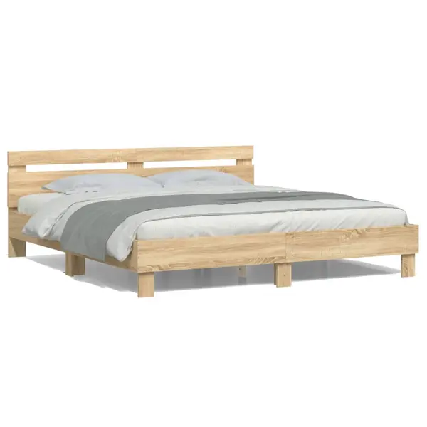 Gossi cadru de pat cu tablie si led, stejar sonoma, 180x200 cm