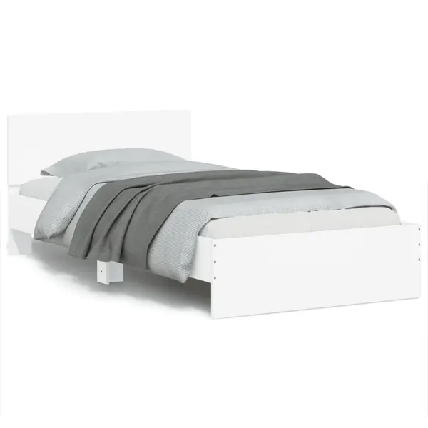 Gossi cadru de pat cu tablie si lumini led, alb, 100x200 cm