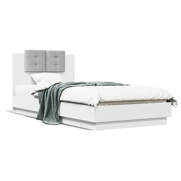Gossi cadru de pat cu tablie si lumini led, alb, 100x200 cm