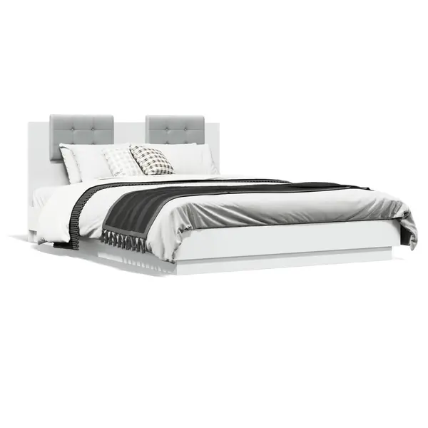 Gossi cadru de pat cu tablie si lumini led, alb, 150x200 cm