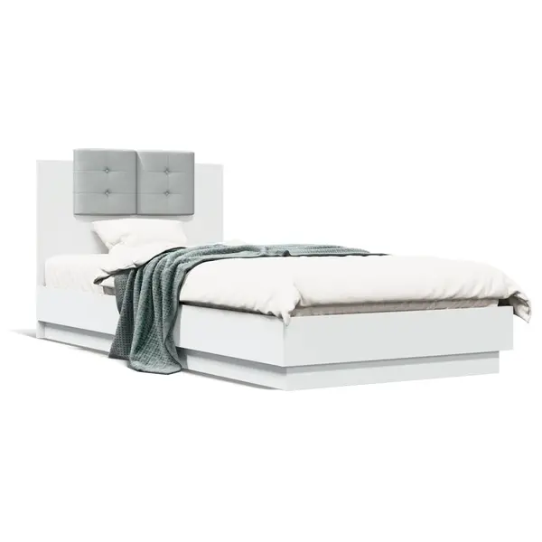 Gossi cadru de pat cu tablie si lumini led, alb, 90x200 cm