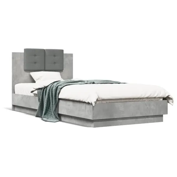 Gossi cadru de pat cu tablie si lumini led, gri beton, 100x200 cm