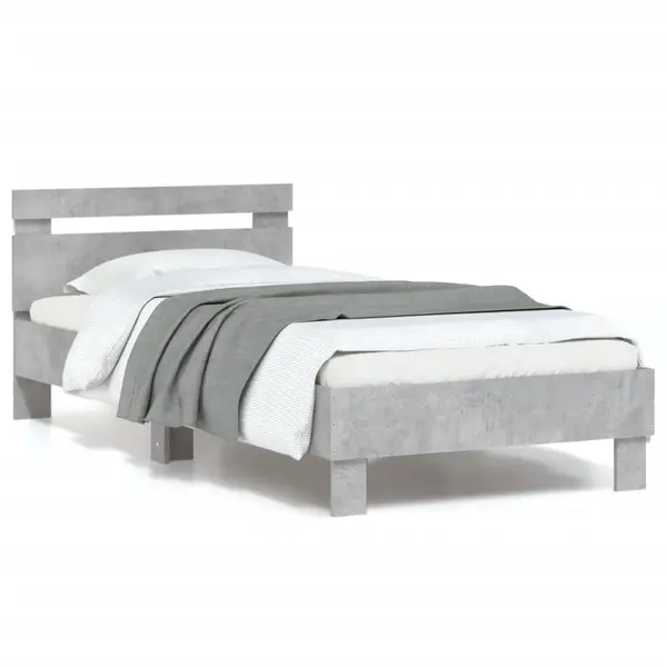 Gossi cadru de pat cu tablie si lumini led, gri beton, 90x200 cm