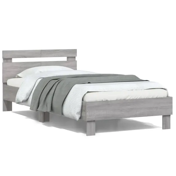 Gossi cadru de pat cu tablie si lumini led, gri sonoma, 100x200 cm
