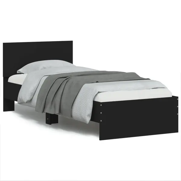 Gossi cadru de pat cu tablie si lumini led, negru, 75x190 cm