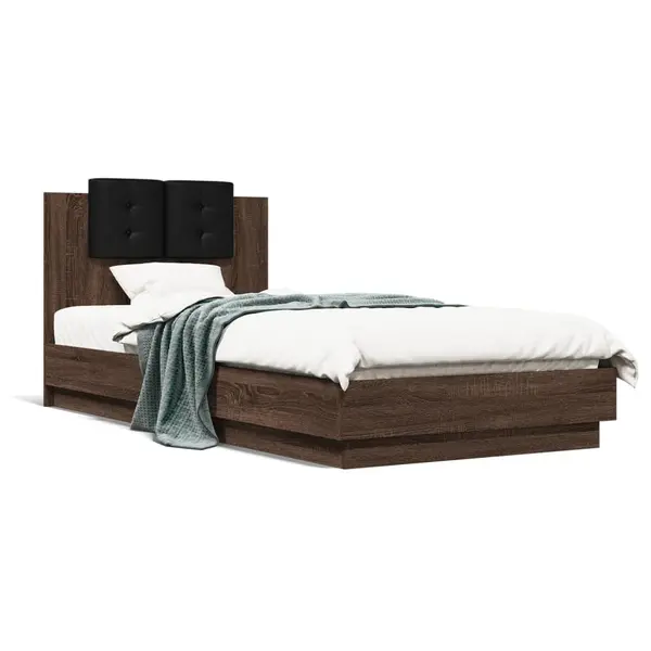 Gossi cadru de pat cu tablie si lumini led, stejar maro, 100x200 cm