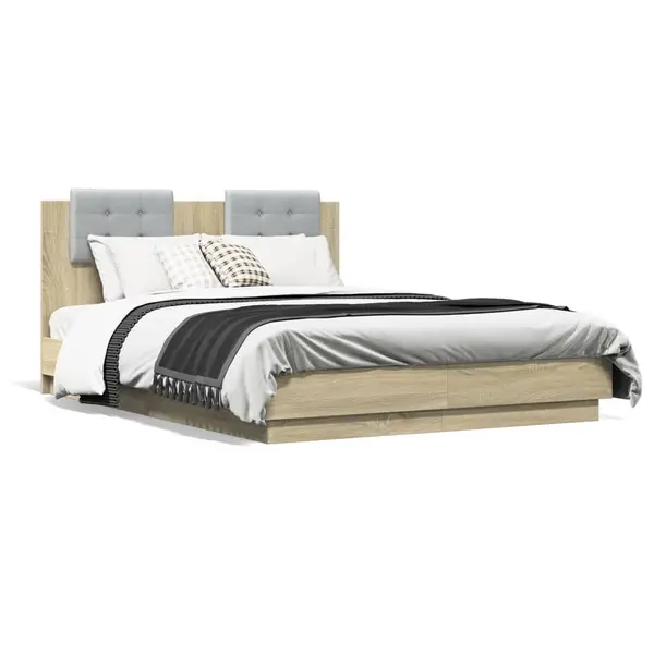 Gossi cadru de pat cu tablie si lumini led, stejar sonoma, 120x190 cm