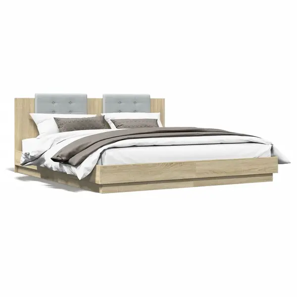 Gossi cadru de pat cu tablie si lumini led, stejar sonoma, 160x200 cm