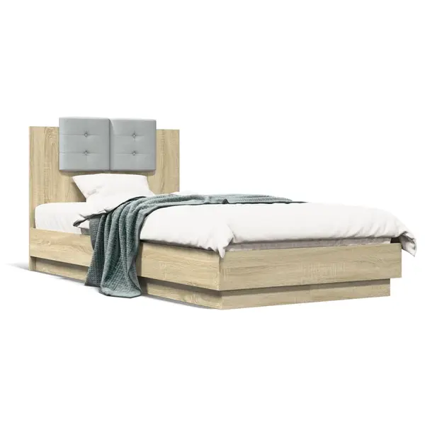 Gossi cadru de pat cu tablie si lumini led, stejar sonoma, 90x190 cm