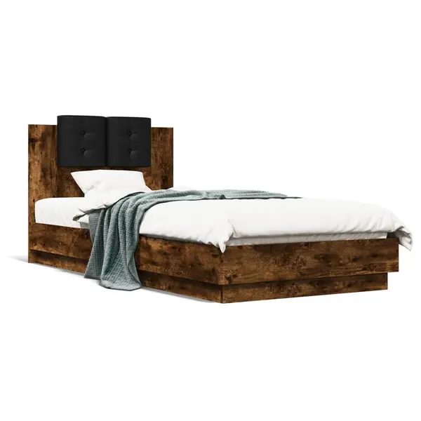 Gossi cadru de pat cu tablie stejar fumuriu 100x200 cm lemn prelucrat