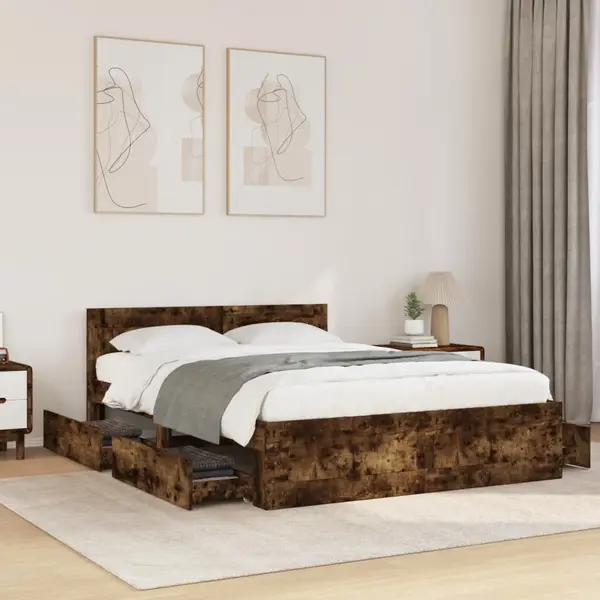 Gossi cadru de pat cu tablie stejar fumuriu 120x190 cm lemn prelucrat