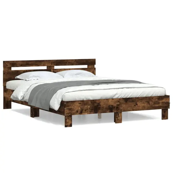 Gossi cadru de pat cu tablie stejar fumuriu 140x200 cm lemn prelucrat
