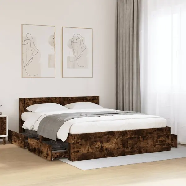 Gossi cadru de pat cu tablie stejar fumuriu 160x200 cm lemn prelucrat