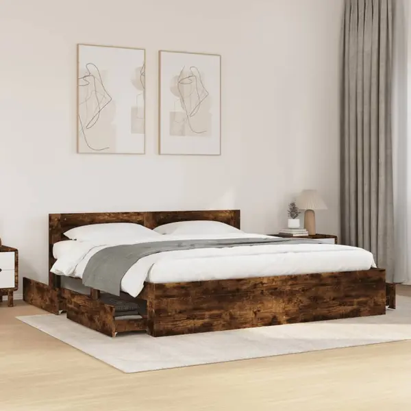 Gossi cadru de pat cu tablie stejar fumuriu 180x200 cm lemn prelucrat