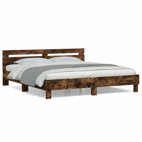 Gossi cadru de pat cu tablie stejar fumuriu 200x200 cm lemn prelucrat