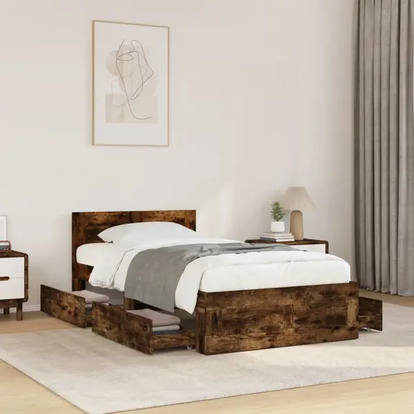 Gossi cadru de pat cu tablie stejar fumuriu 75x190 cm lemn prelucrat