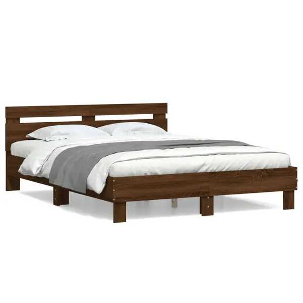 Gossi cadru de pat cu tablie, stejar maro, 150x200 cm, lemn prelucrat