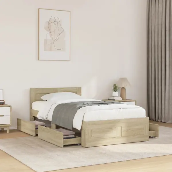 Gossi cadru de pat cu tablie stejar sonoma 100x200 cm lemn prelucrat