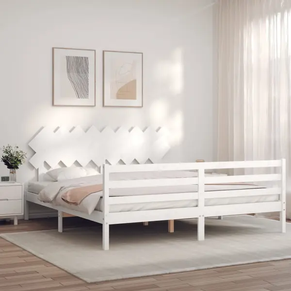 Gossi cadru de pat cu tablie super king size, alb, lemn masiv