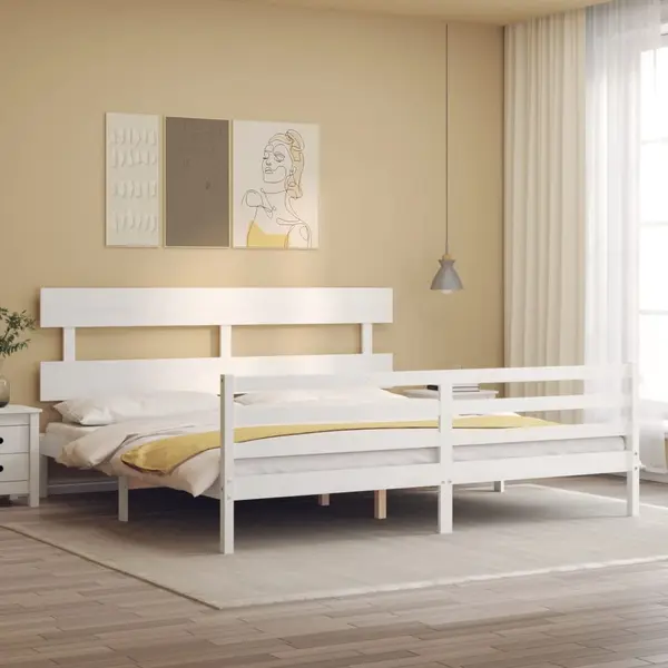 Gossi cadru de pat cu tablie super king size, alb, lemn masiv