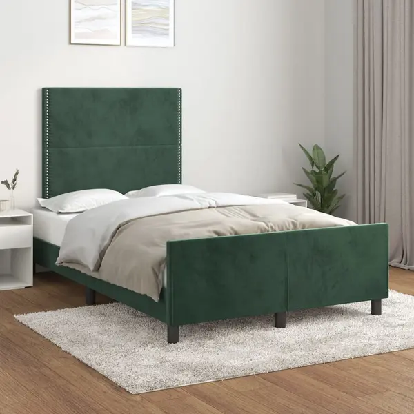 Gossi cadru de pat cu tablie, verde inchis, 120x200 cm, catifea