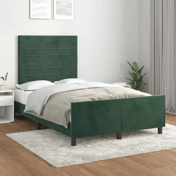 Gossi cadru de pat cu tablie, verde inchis, 120x200 cm, catifea