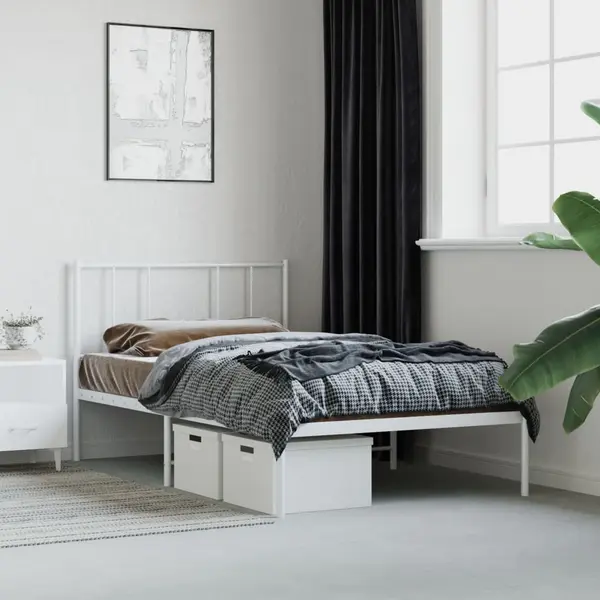 Gossi cadru de pat din metal cu tablie, alb, 100x200 cm