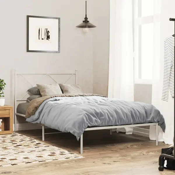 Gossi cadru de pat din metal cu tablie, alb, 107x203 cm