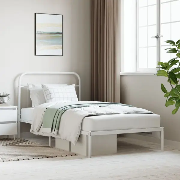 Gossi cadru de pat din metal cu tablie, alb, 107x203 cm