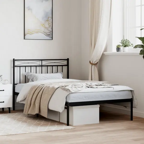 Gossi cadru de pat din metal cu tablie, negru, 100x200 cm