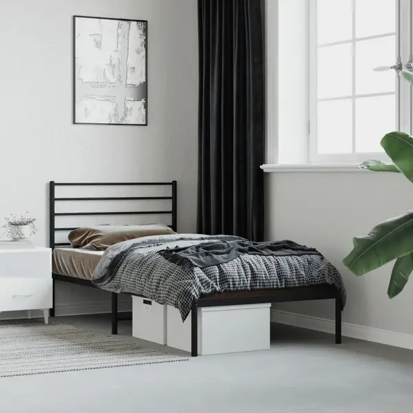 Gossi cadru de pat din metal cu tablie, negru, 100x200 cm