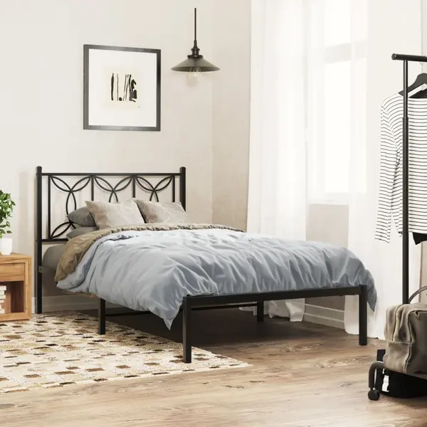 Gossi cadru de pat din metal cu tablie, negru, 100x200 cm