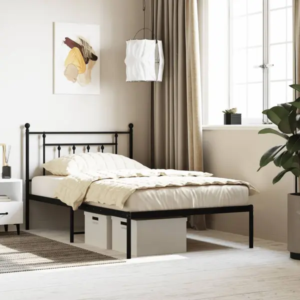 Gossi cadru de pat din metal cu tablie, negru, 100x200 cm
