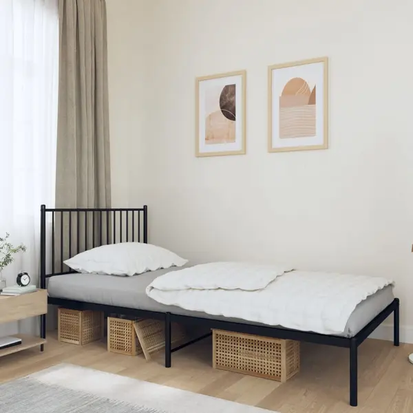 Gossi cadru de pat din metal cu tablie, negru, 107x203 cm