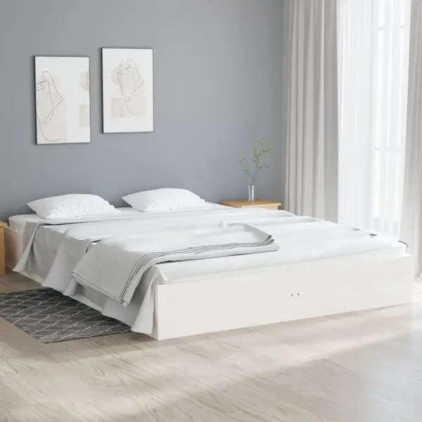 Gossi cadru de pat dublu, alb, 135x190 cm, lemn masiv
