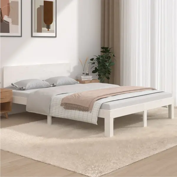 Gossi cadru de pat dublu, alb, 135x190 cm, lemn masiv