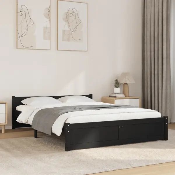Gossi cadru de pat dublu, negru, 135x190 cm, lemn masiv