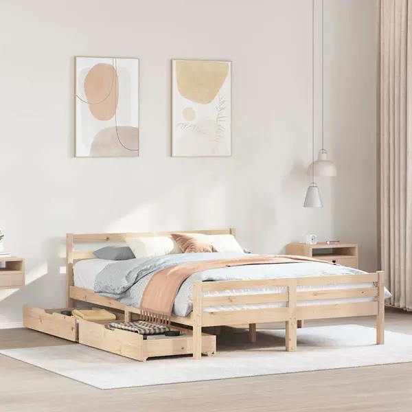 Gossi cadru de pat fara saltea, 140x190 cm, lemn masiv de pin