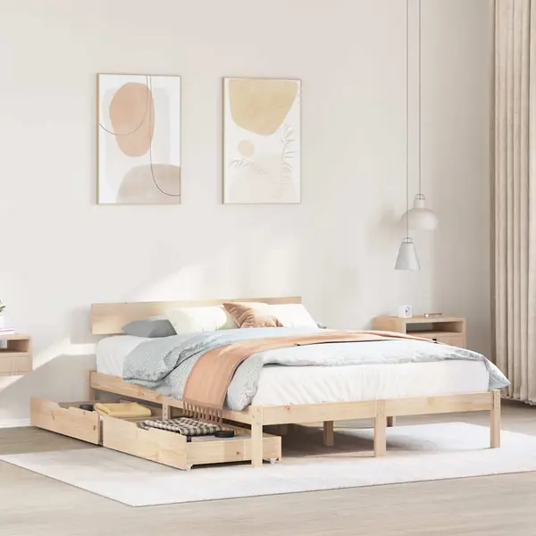 Gossi cadru de pat fara saltea, 140x190 cm, lemn masiv de pin