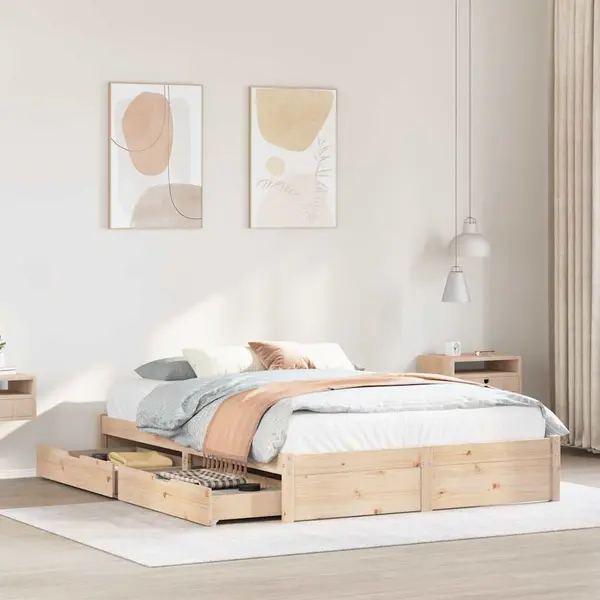 Gossi cadru de pat fara saltea, 140x200 cm, lemn masiv pin