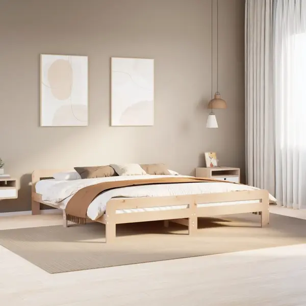 Gossi cadru de pat fara saltea, 200x200 cm, lemn masiv pin