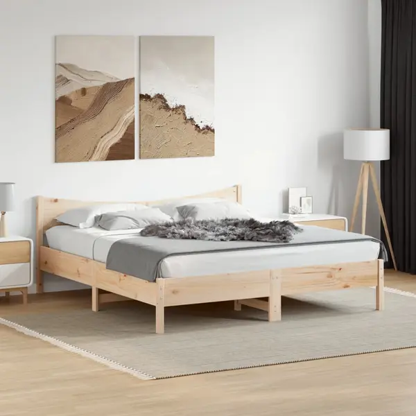 Gossi cadru de pat fara saltea, 200x200 cm, lemn masiv pin