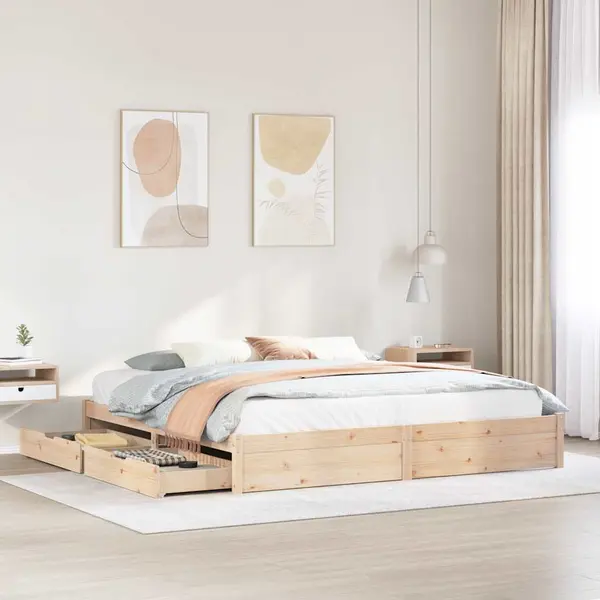 Gossi cadru de pat fara saltea, 200x200 cm, lemn masiv pin