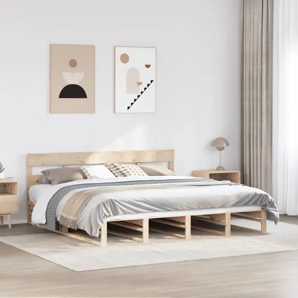 Gossi cadru de pat fara saltea, 200x200 cm, lemn masiv pin