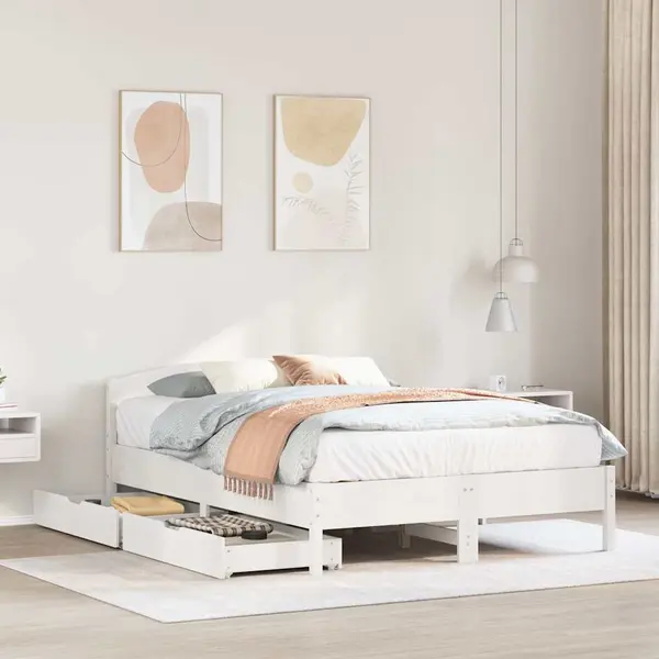 Gossi cadru de pat fara saltea, alb, 120x200 cm, lemn masiv pin