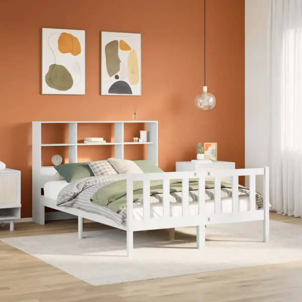Gossi cadru de pat fara saltea, alb, 120x200 cm, lemn masiv pin