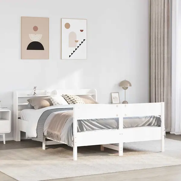 Gossi cadru de pat fara saltea, alb, 120x200 cm, lemn masiv pin